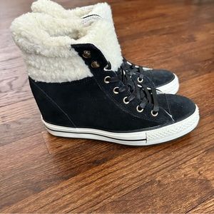 Converse Wedge Sneakers | Suede and Fur | Never been worn | Black/White Size 9.5